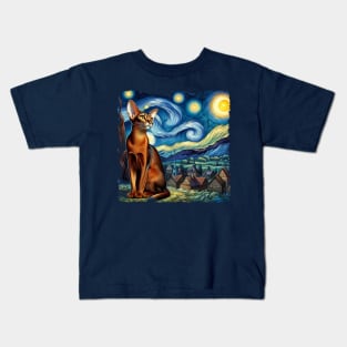 Abyssinian Starry Night Inspired - Artistic Cat Kids T-Shirt